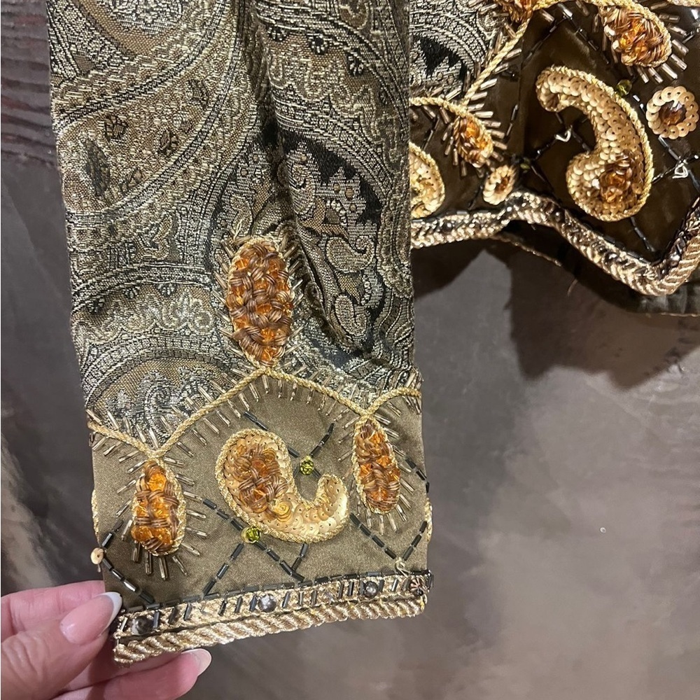 Jovani Victorian vintage NWOT Women's Paisley handmade Blazer Gold and Brown 0 - Picture 6 of 8